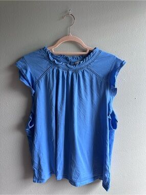 J.Crew Factory Ruffle Neck Flutter Sleeve Top | Blue | Women’s Size 2X